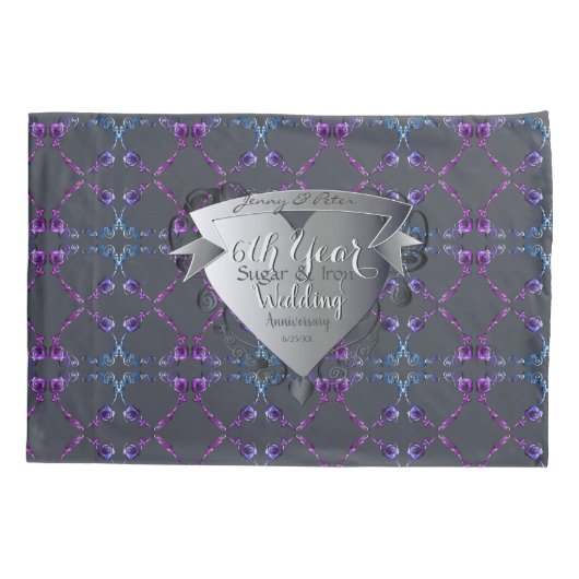 6th Wedding Jubileum Sugar, Iron, Amethyst Kussensloop (Achterkant)