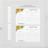 6x4 Zonnebloem Vrijgezellenfeest Recipe Kaart (Voorkant / Achterkant)