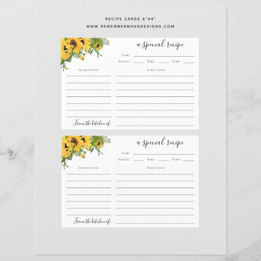6x4 Zonnebloem Vrijgezellenfeest Recipe Kaart (Voorkant)