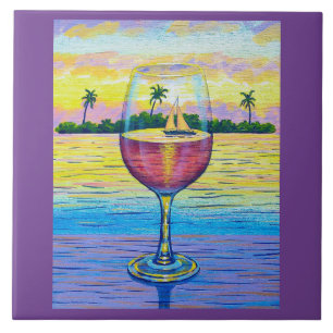 6x6 Tile, een glas wijn, een wereld weg! Tegeltje