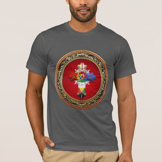 [700] Rosy Cross (Roos Croix) op Red & Gold T-shirt (Voorkant)