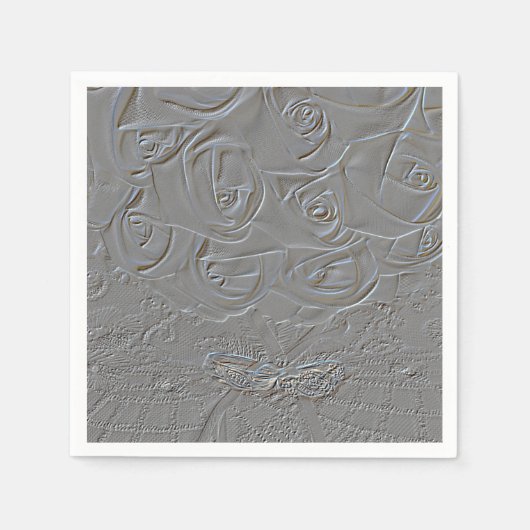7060-E-Embossed bruiloftsboeket met ringen Servet (Voorkant)