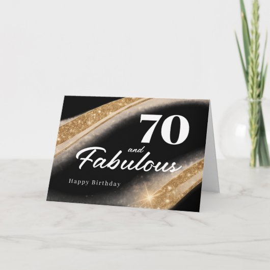 70 and Fabulous Black Gold 70th Birthday Kaart (Voorkant)