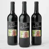 70 and Fabulous Elegant Script Photo 70th Birthday Wijn Etiket (Flessen)
