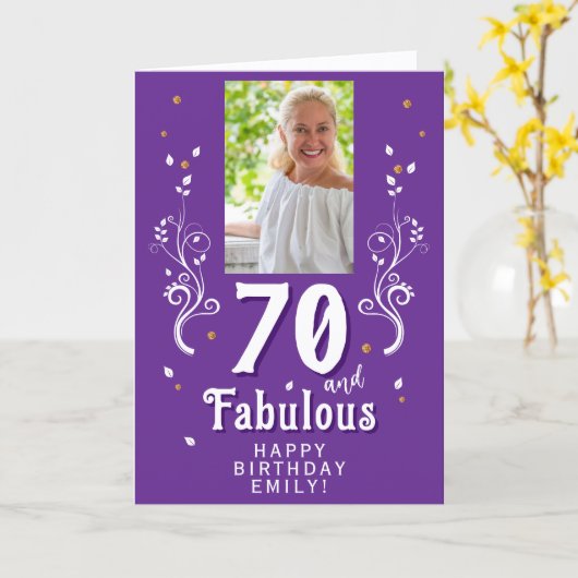 70 and Fabulous Foliage 70th Birthday Photo Kaart (Gele Bloem)