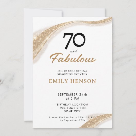 70 and Fabulous Gold 70th Birthday Invitation Kaart (Voorkant)