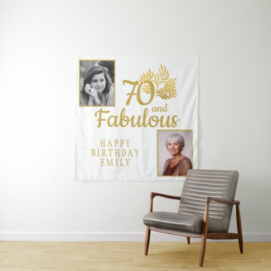 70 and Fabulous Gold Foliage 2 Foto Verjaardag Wandkleed (In situ)