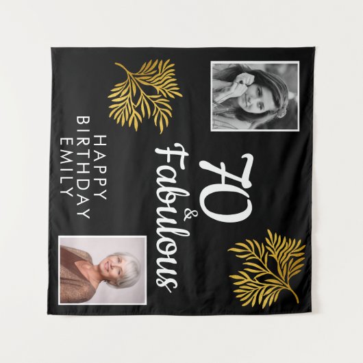 70 and Fabulous Gold Foliage 2 Foto Verjaardag Wandkleed (Voorkant (horizontaal))