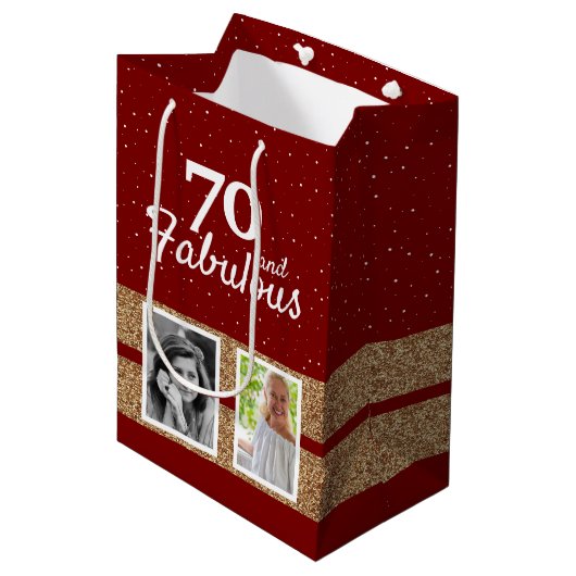70 and Fabulous Gold Glitter 2 Photo 70th Birthday Medium Cadeauzakje (Voorkant Gekanteld)
