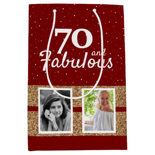 70 and Fabulous Gold Glitter 2 Photo 70th Birthday Medium Cadeauzakje (Voorkant)