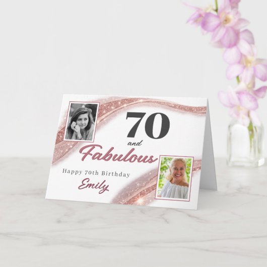 70 and Fabulous Rose Gold Photo 70th Birthday Kaart (Orchidee)