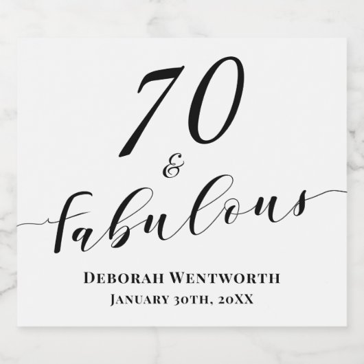 70 and Fabulous Seventy Birthday Elegant Script Sparkling Wijnetiket (Enkel label)