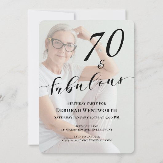 70 and Fabulous Sixtieth Birthday Photo Script Inv Kaart (Voorkant)