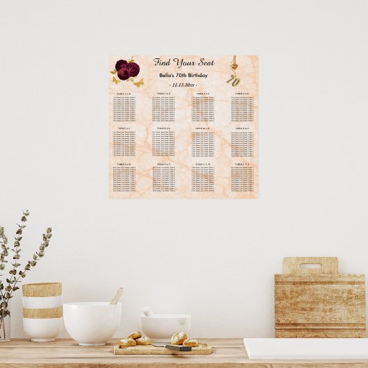 70 Birthday Foil Balloon Alphabetical Seating Plan Poster (Keuken)