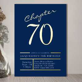 70 Blue 70th Birthday Party Gold Folie Uitnodiging