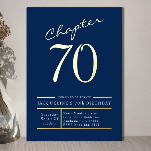 70 Blue 70th Birthday Party Gold Folie Uitnodiging