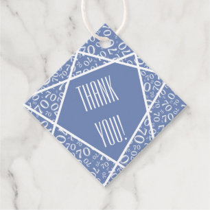 70 Dank u Wonky Lines Nummer Patroon Blauw/Wit Bedankjes Labels