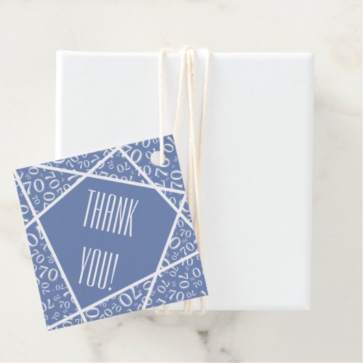 70 Dank u Wonky Lines Nummer Patroon Blauw/Wit Bedankjes Labels (In situ)