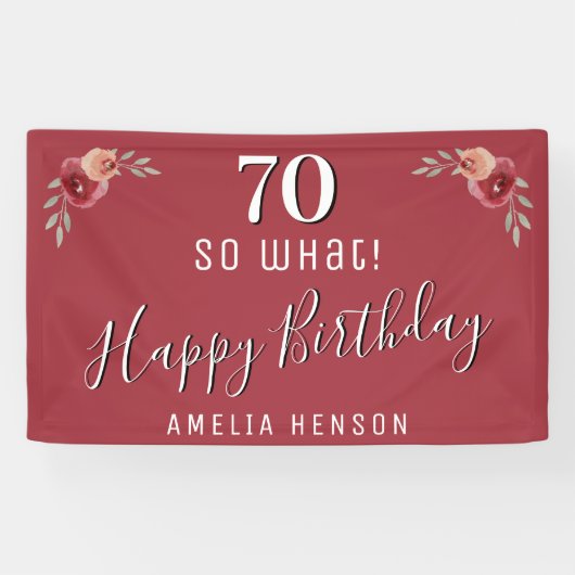 70 Dus wat de Rode Waterverf Floral 70ste verjaard Spandoek (Horizontaal)