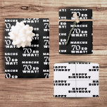 70 dus wat Funny Quote Typografie 70th Birthday Inpakpapier Vel<br><div class="desc">70 dus wat grappige citaat Typografie 70th Birthday Wrapping Paper Sheets. 70e verjaardag gepersonaliseerd inpakpapier met een grappig en motivatie citaat 70 Dus wat? Voeg je naam toe.</div>