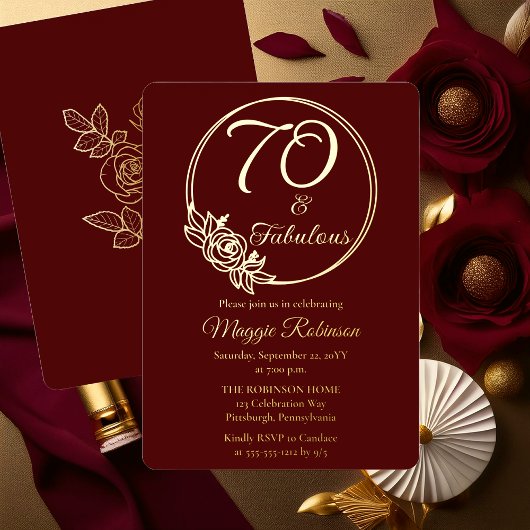 70 en Fabulous 70ste verjaardagsfeest gestempeld Folie Uitnodiging