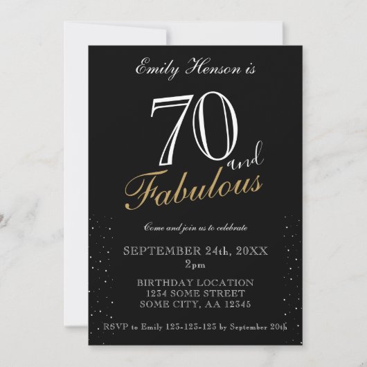 70 en Fabulous Black Elegant Script Verjaardag Kaart (Voorkant)