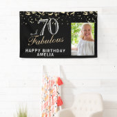 70 en Fabulous Confetti Black 70th Birthday Foto Spandoek (Insitu)