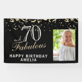 70 en Fabulous Confetti Black 70th Birthday Foto Spandoek (Horizontaal)