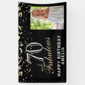 70 en Fabulous Confetti Black 70th Birthday Foto Spandoek (Verticaal)