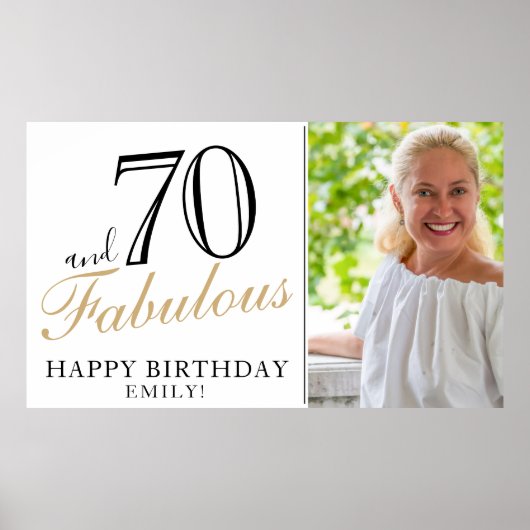 70 en Fabulous Elegant 70th Birthday Foto Poster (Voorkant)