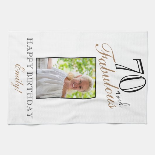 70 en Fabulous Elegant 70th Birthday Foto Theedoek (Horizontaal)