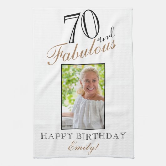 70 en Fabulous Elegant 70th Birthday Foto Theedoek (Verticaal)