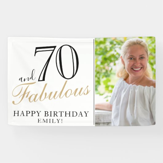 70 en Fabulous Elegant 70th Verjaardag Foto Banner (Horizontaal)