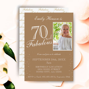70 en Fabulous Elegant Beige Foto Verjaardag  Kaart