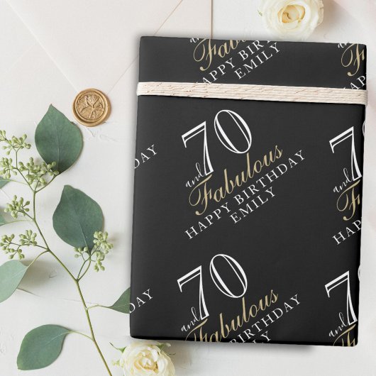 70 en Fabulous Elegant Black 70th Birthday Cadeaupapier