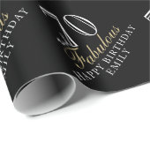 70 en Fabulous Elegant Black 70th Birthday Cadeaupapier (Rol Hoek)
