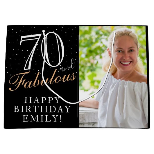 70 en Fabulous Elegant Black 70th Birthday Foto Groot Cadeauzakje (Voorkant)