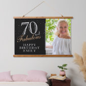 70 en Fabulous Elegant Black 70th Birthday Foto Hangend Wandkleed (Slaapkamer)