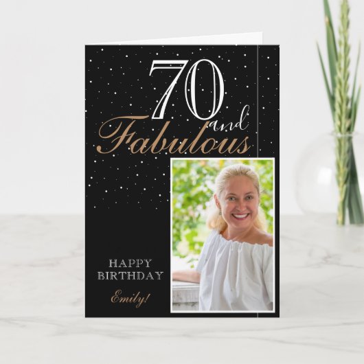 70 en Fabulous Elegant Black 70th Birthday Foto Kaart (Voorkant)