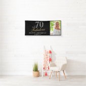 70 en Fabulous Elegant Black 70th Birthday Foto Spandoek (Insitu)