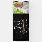 70 en Fabulous Elegant Black 70th Birthday Foto Spandoek (Verticaal)