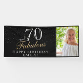 70 en Fabulous Elegant Black 70th Birthday Foto Spandoek (Horizontaal)