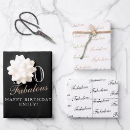 70 en Fabulous Elegant Black 70th Birthday Inpakpapier Vel