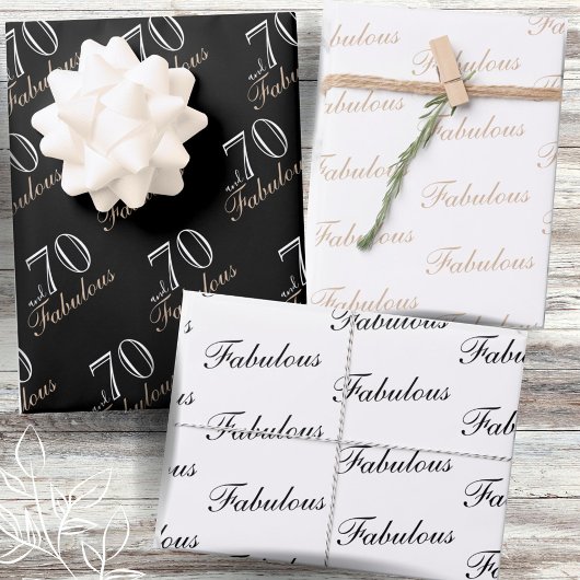 70 en Fabulous Elegant Black 70th Birthday Inpakpapier Vel