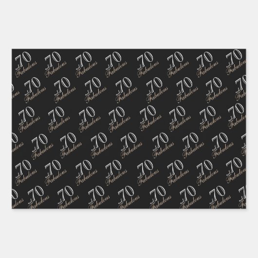 70 en Fabulous Elegant Black 70th Birthday Inpakpapier Vel (Voorkant 2)