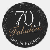 70 en Fabulous Elegant Black 70th Birthday Ronde Sticker (Voorkant)
