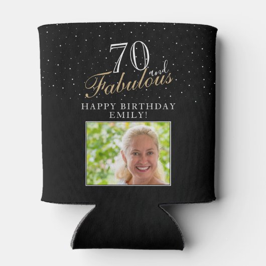 70 en Fabulous Elegant Black Photo 70th Birthday Blikjeskoeler (Achterkant)