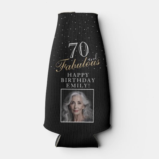 70 en Fabulous Elegant Black Photo 70th Birthday Flesjeskoeler (Voorkant)