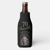 70 en Fabulous Elegant Black Photo 70th Birthday Flesjeskoeler (Fles Voorkant)