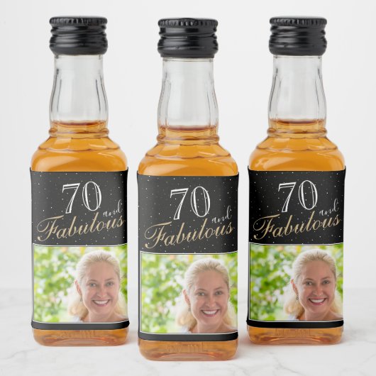 70 en Fabulous Elegant Black Photo 70th Birthday Likeurfles Etiket (Flessen)